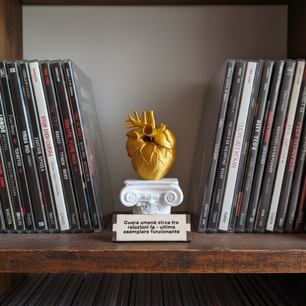 Cuore umano su capitello greco in stampa 3d gold in libreria immagine creata con ai